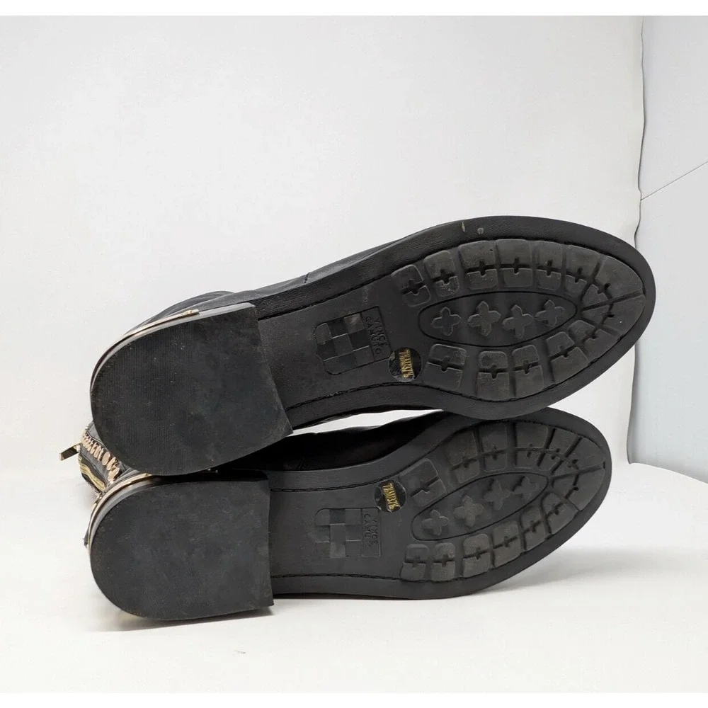 Vince Camuto Riding Boots Black Leather Gold Studded Parshell Women's Size 7.5 - Picture 7 of 9